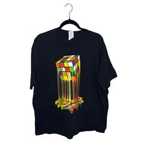 Vintage Melting Rubik’s Cube Graphic Tee – Black – Size XXL